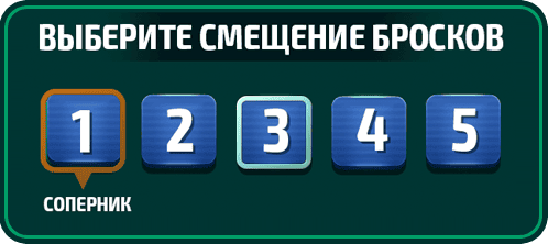 Окно «Выберите смещение бросков»: числа от 1 до 5, отмечен выбор соперника